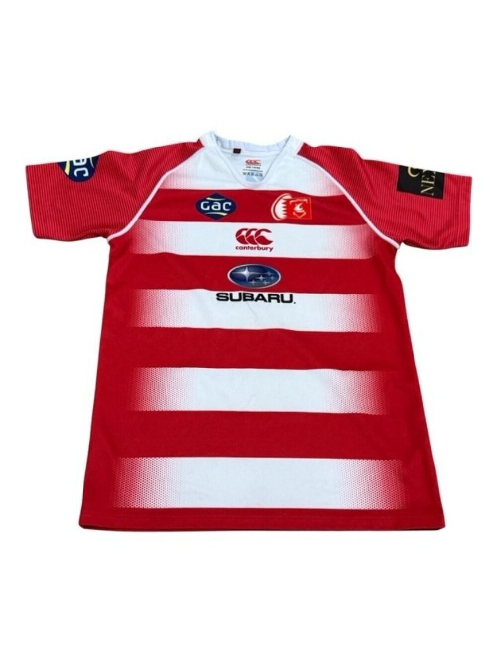 Canterbury Rugby Jersey 14 years Zurich Subaru Red White Striped Short Sleeve